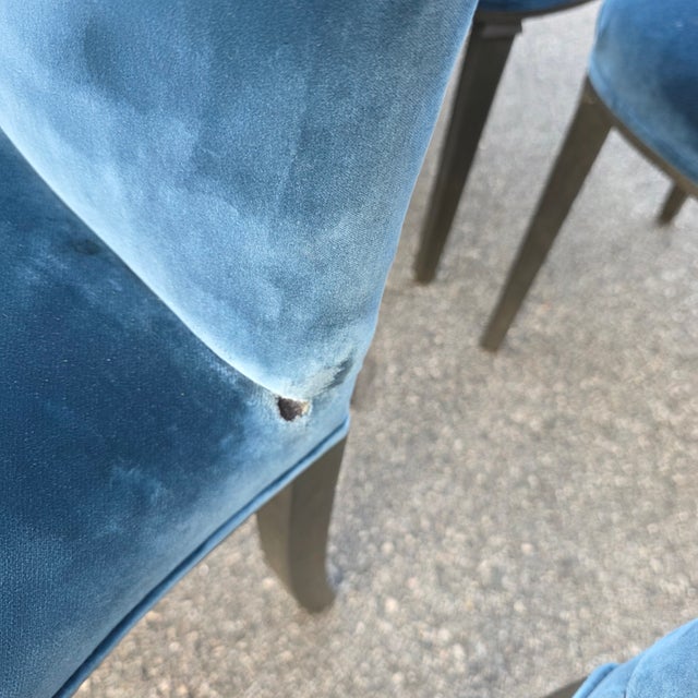 Mid 20th Century Dessin Fournir Companies Set of 12 French Moderne Blue Velvet Upholstered Dining Chairs For Sale - Image 13 of 15