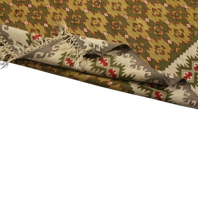 Vintage Mid-Century Sarkoy Geometric Beige-Brown and Green Wool Kilim Rug For Sale In New York - Image 6 of 7