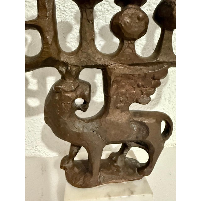 American Milton Hebald, Milton Hebald Mid Century Bronze Menorah Sculpture WPA Artist Modernist Judaica, 1969 For Sale - Image 3 of 15