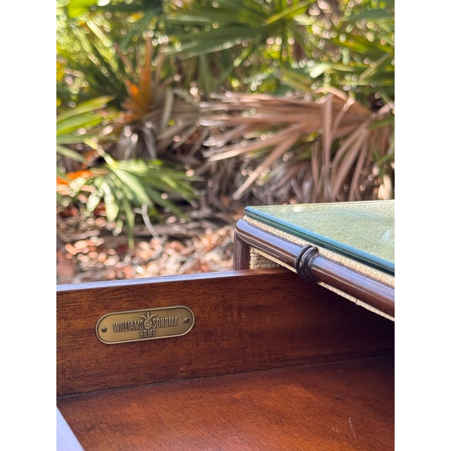 Brown Williams Sonoma Home Faux Bamboo & Raffia Desk With Glass Top – Coastal Regency Writing Table For Sale - Image 8 of 9