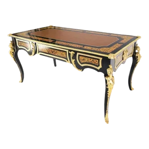 Enamel Decorated French Louis Revival Ormolu Mounted Bureau Desk Table Console