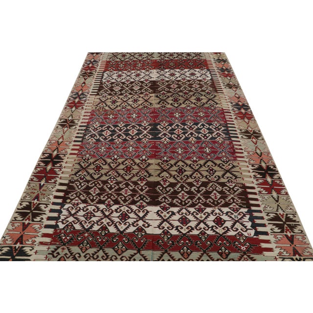 1950s Vintage Mid-Century Fethiye Diamond Red and Gold-Yellow Wool Kilim Rug For Sale - Image 5 of 7