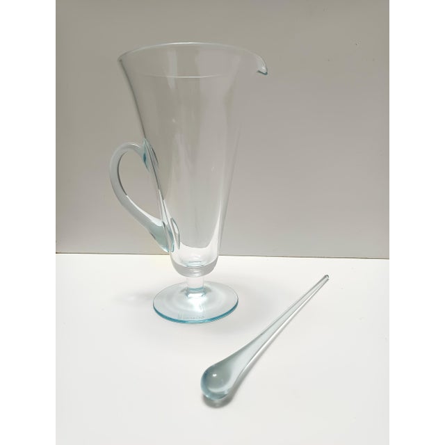 1980s Light Blue Murano Glass Cocktail Glasses and Pitcher by La Murrina, 1980s, Set of 7 For Sale - Image 5 of 15