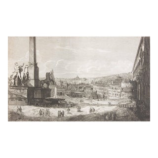 Antique Architectural Etching of Monte Cavallo by Luigi Rossini Dated 1822 For Sale