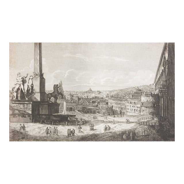 Antique Architectural Etching of Monte Cavallo by Luigi Rossini Dated 1822 For Sale