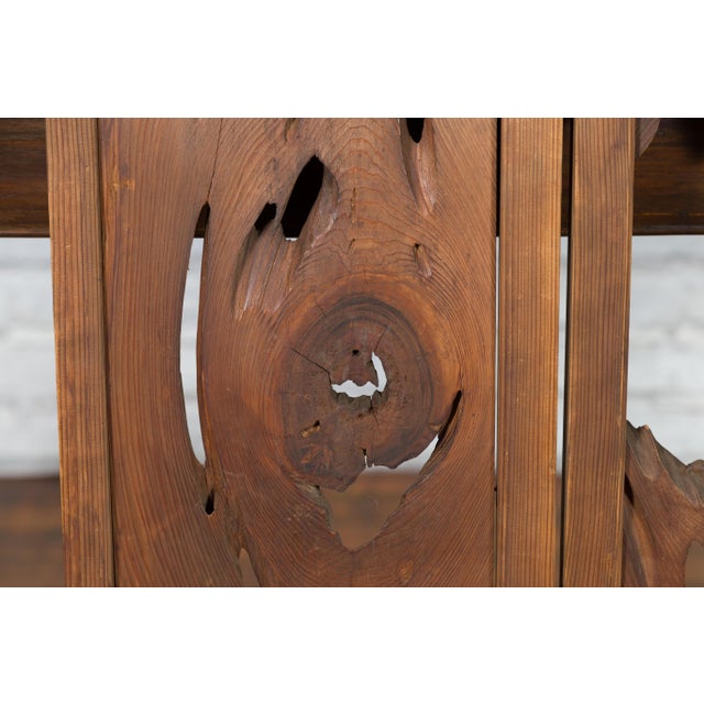 Brown Japanese 19th Century Ranma Transom Panels with Carved Openwork Design - A Pair For Sale - Image 8 of 12