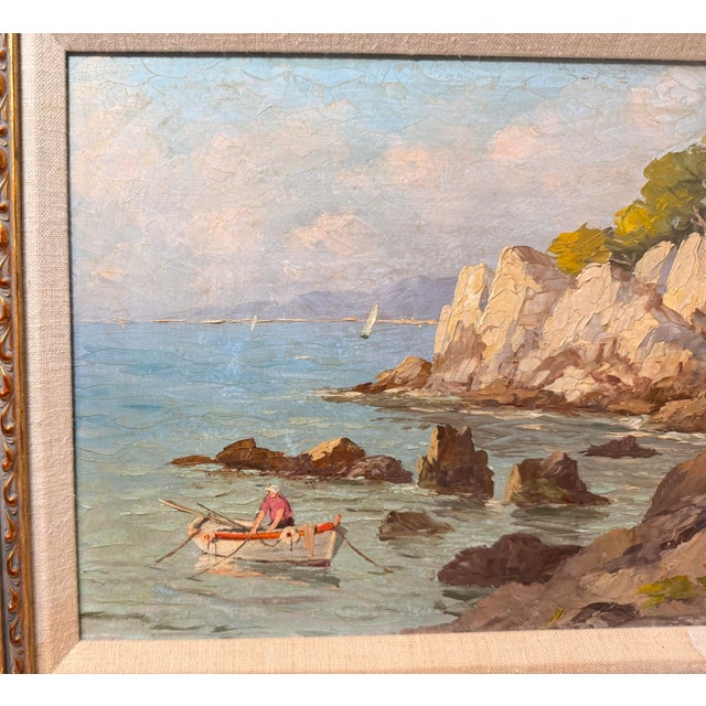 1950s Vintage French Andre Galzenati Impressionism Seascape Nautical Oil Painting Art For Sale - Image 5 of 13