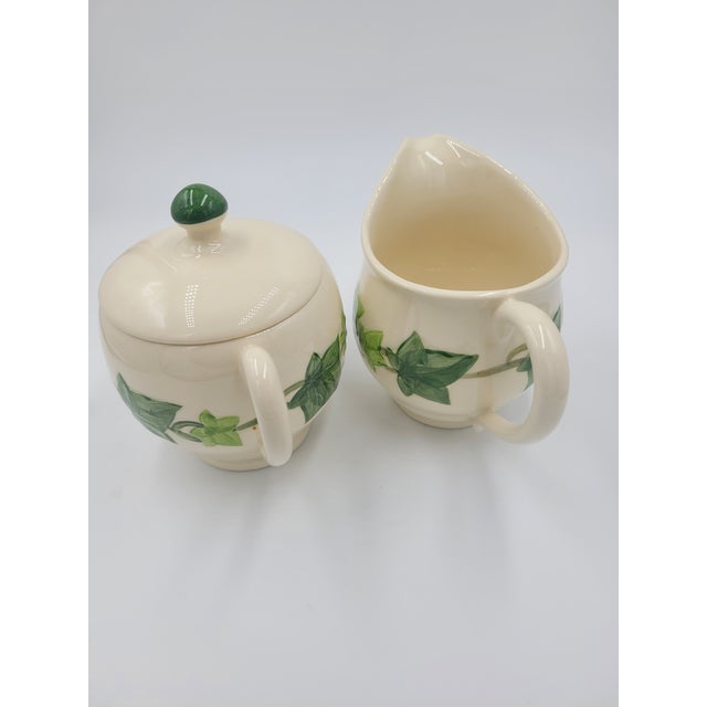 1950s Franciscan Ivy Hand-Decorated Creamer & Lidded Sugar Set - 3 Pieces For Sale - Image 10 of 12