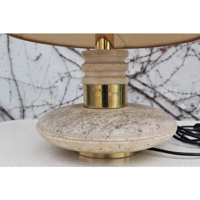Beige Marble, Brass and Plastic Table Lamp, 1960s For Sale - Image 8 of 10