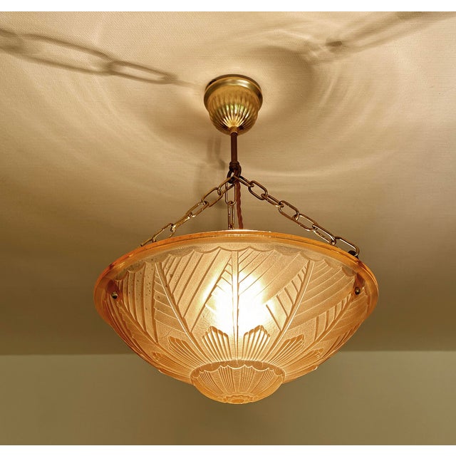 Art Deco French Pink Glass Pendant Light, 1930s For Sale - Image 15 of 18