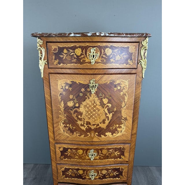 Napoleon III Louis XV Marquetry Secretary For Sale - Image 3 of 13