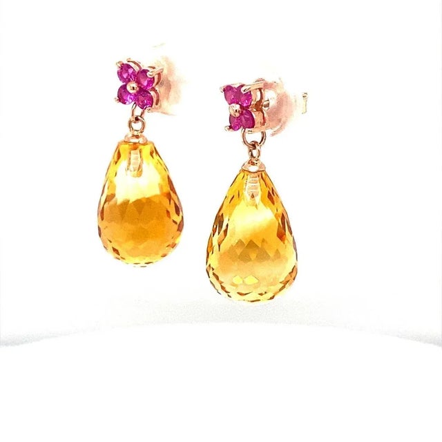 20.00 Citrine Pink Sapphire Rose Gold Drop Earrings - a Pair For Sale - Image 4 of 8