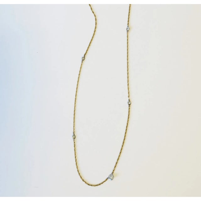 Gold Antique Old European Cut Diamond Necklace, Five Bezel-Set Diamonds, 14k Gold Chain For Sale - Image 8 of 12