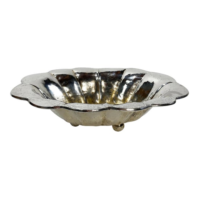 Vintage Oversized Hammered Silverplate Footed Bowl For Sale