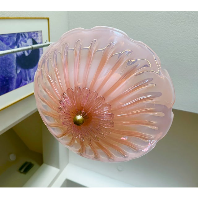 Pink Murano Glass Round Pink Opalescence Glass Chandelier or Pendant For Sale - Image 8 of 18