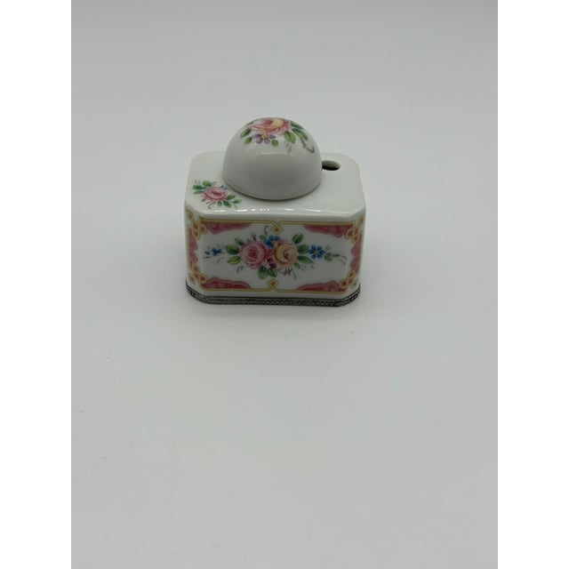 Limoges France Antique Porcelain Inkwell, Hand Painted Floral For Sale - Image 15 of 18