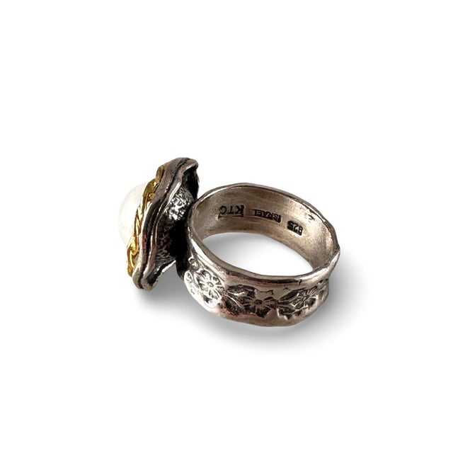 Sterling Silver & Vermeil Pearl Ring Sz 6 New! For Sale - Image 4 of 7