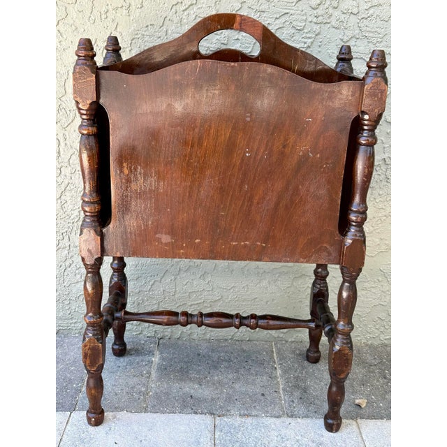 Traditional Vintage Mid 1900s Tall Mahogany Wood Magazine/Newspaper Rack/Stand With Turned Spindle Legs For Sale - Image 3 of 8