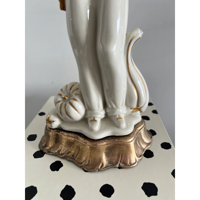1930s Revival Style White & Gold Porcelain Male Figural Table Lamp For Sale - Image 4 of 10