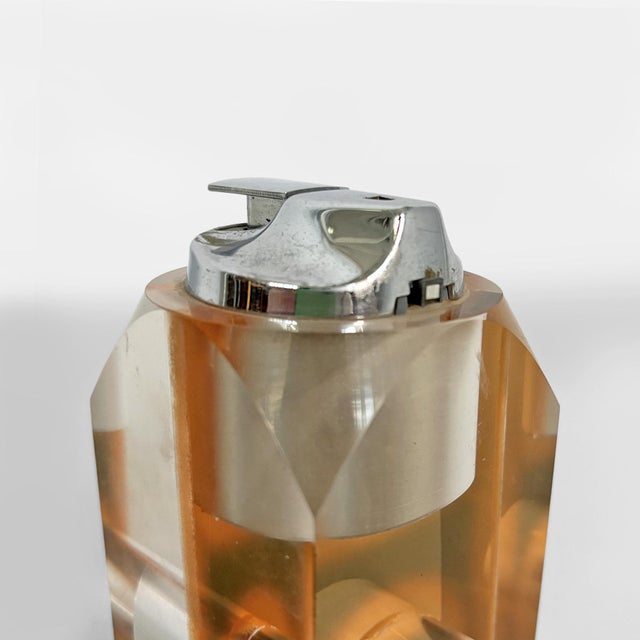 Italian Acrylic glass and Chrome-Plated Steel Table Lighter, 1970s For Sale - Image 12 of 13