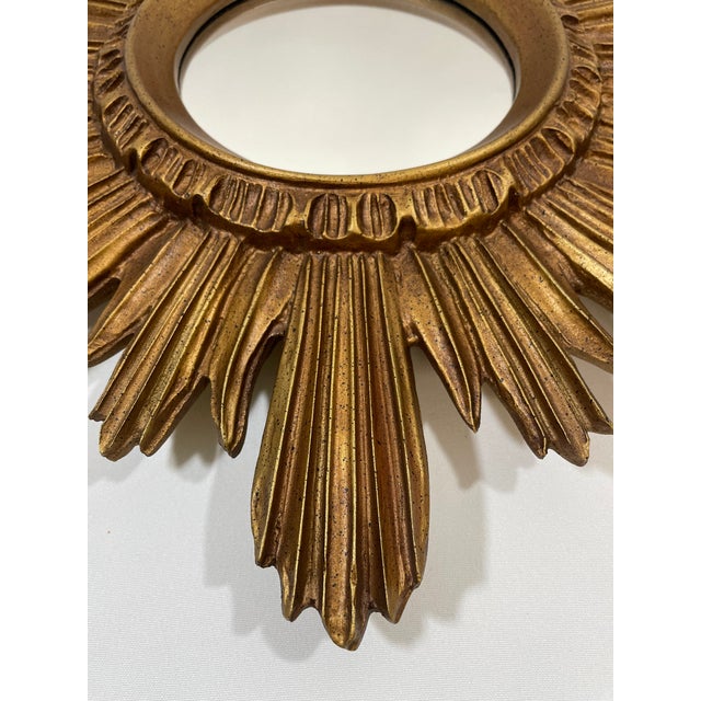 Glass Large 18" Vintage 1990s Golden Sunburst Wall Mirror For Sale - Image 7 of 18