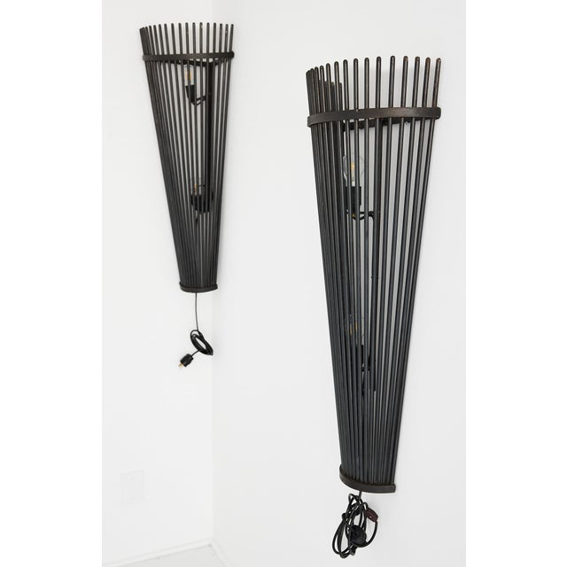 Set of Three Monumental Modernist Steel Rod Wall Sconces, Switzerland For Sale - Image 11 of 16
