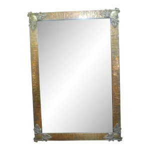 Antique French Art Nouveau Brass Beveled Mirror