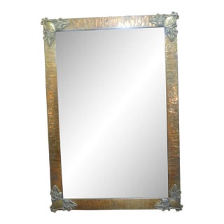 Period French Art Nouveau Brass Beveled Mirror For Sale