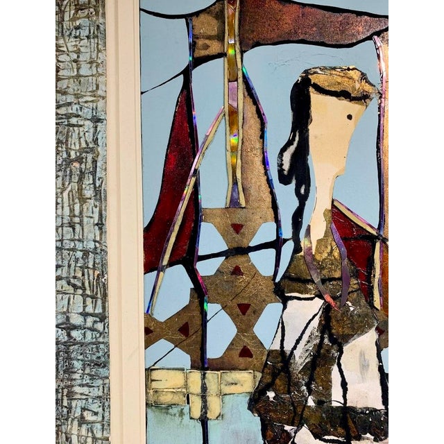 Andrea Stella "The Muse of the Bay" Gold Leaf Oil Mixed Media Painting, Figurative Coastal, Italian Contemporary Art, 2010 For Sale - Image 4 of 8