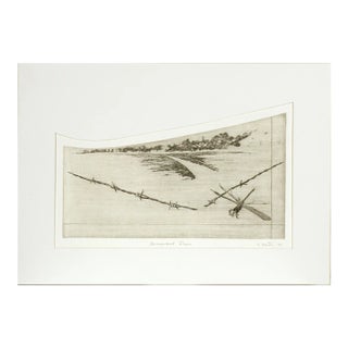 "Unremembered Dream" Dragon Fly and Barbed Wire - Intaglio Print by Tomoya Uchida For Sale