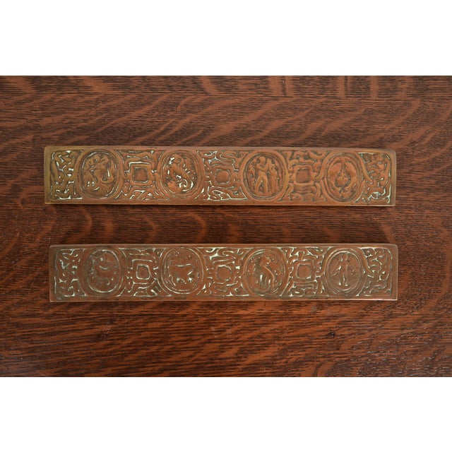Tiffany Studios New York Zodiac Bronze Blotter Ends With Leather Desk Blotter For Sale - Image 9 of 13