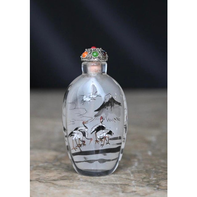 Mid 20th Century Chinese Heron Inside-Painted Snuff Bottle For Sale - Image 4 of 7