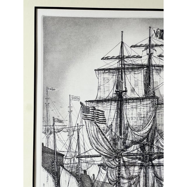 1970s Framed Etching “Whaling Ship Charles W. Morgan New Bedford”, by Alan Jay Gaines For Sale In Boston - Image 6 of 8