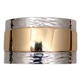 Vintage 1976 Signed Napier Book Piece Rhodium Plate Goldtone Cuff Bracelet For Sale