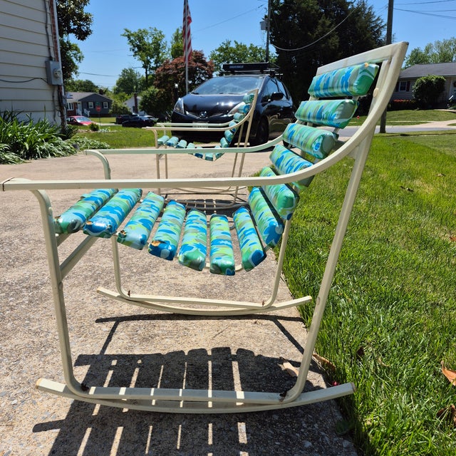 1960s 1960s Samsonite Aluminum Rocking Chair With Original Retro Floral Vinyl - Fair Condition For Sale - Image 5 of 9