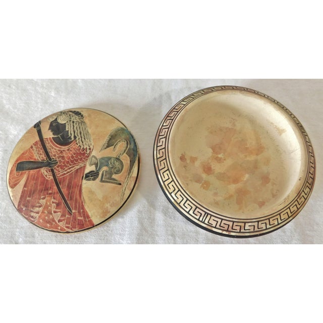 Vintage Classical Greek Warrior Handmade Terracotta Dresser Trinket Box For Sale - Image 4 of 7