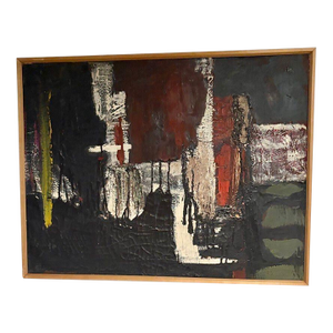 Mid-Century Modern Abstract Oil Painting by Artist Betty Huberich, Framed, 21” X 27”