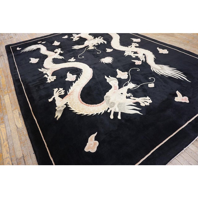 Black 1980s Black Dragon Vintage Chinese Peking Rug 9'x 12' Handknotted Wool Carpet For Sale - Image 8 of 8