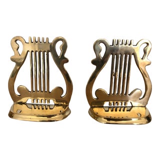 Vintage Brass Harp Bookends - a Pair For Sale