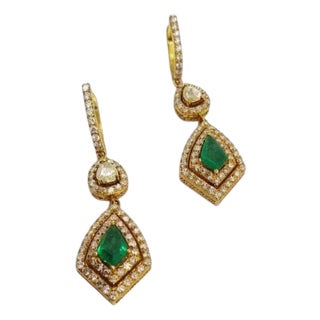 New 18k Gold Diamond and Emerald Stud Earrings, 2.06ct Total Weight For Sale