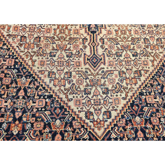 Antique Senneh Area Rug, Hand-Knotted Wool, Herati Medallion Pattern, Ivory & Navy, 4x6 For Sale - Image 13 of 17