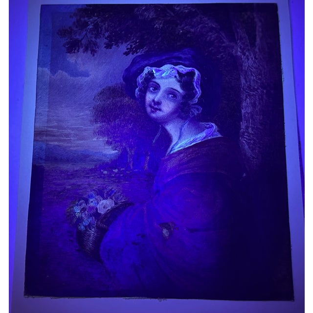 Antique Miniature Portrait Painting of Young Lady in Gilded Ribbon Crest Bow Frame For Sale - Image 15 of 18