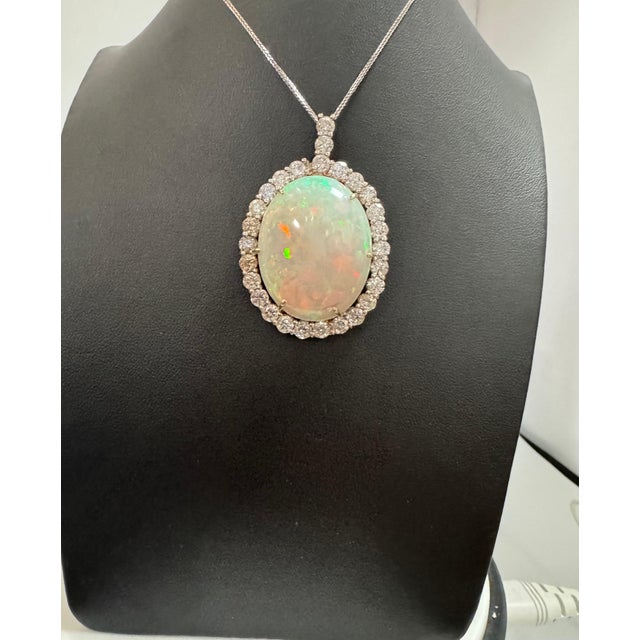 52 Carat Oval Ethiopian Opal & Diamond Pendant 14 Karat White Gold Necklace For Sale - Image 10 of 18