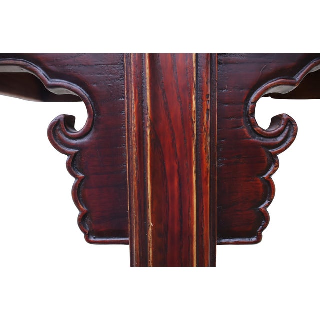 Chinoiserie Antique Chinese Ming-Style Altar Console With Pierced Cloud-Scroll Spandrels & Oxblood Patina For Sale - Image 3 of 18