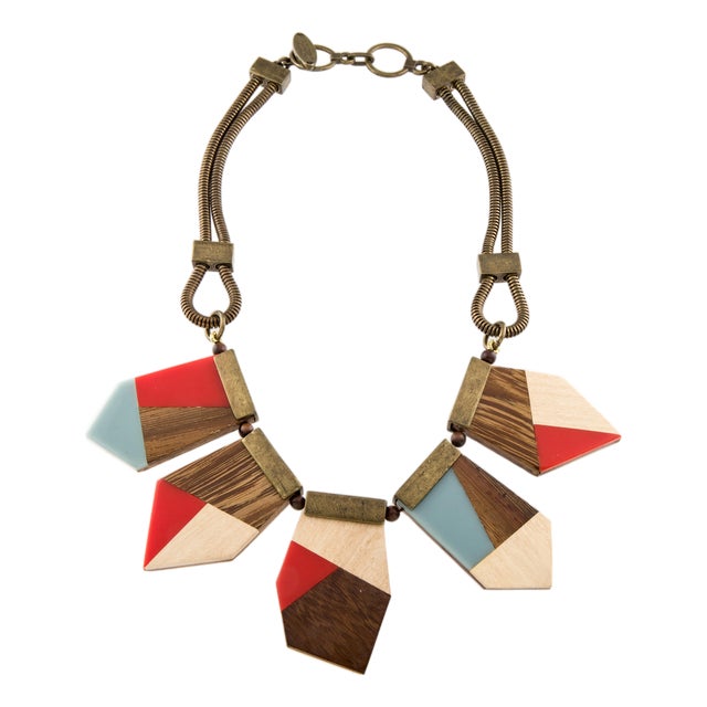Modernist Necklace Lela Rose Wood Resin Colorblock Collar Bib For Sale
