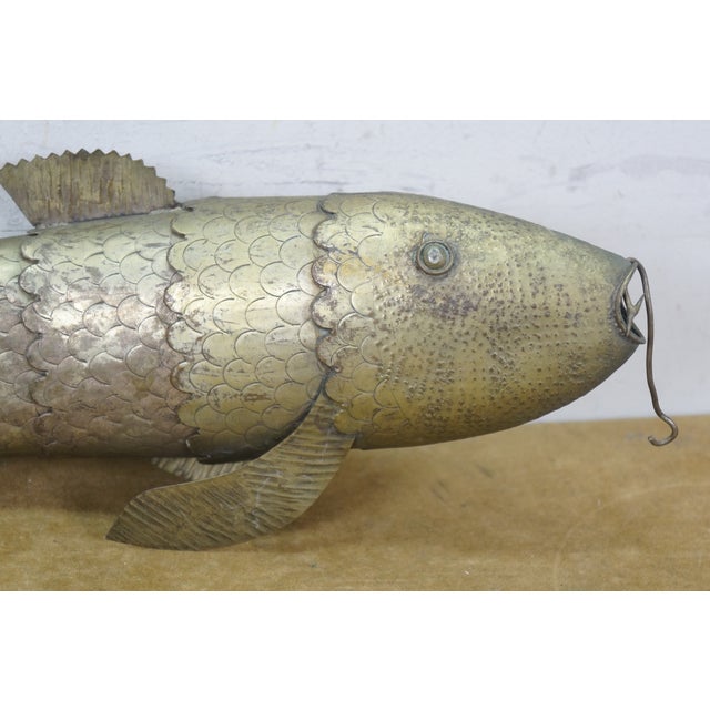Large Vintage Brass Articulated Koi Fish on Hook Hanging Sculpture 23" For Sale - Image 4 of 14