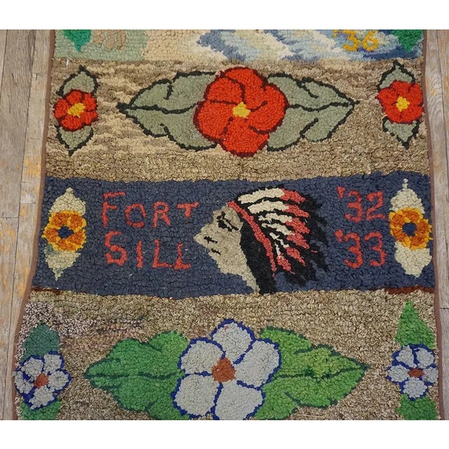 1940s Multicolor Pictorial Floral Folk Art Antique American Hooked Rug 2' 6''x12' 2'' Wool Runner Carpet For Sale - Image 10 of 11