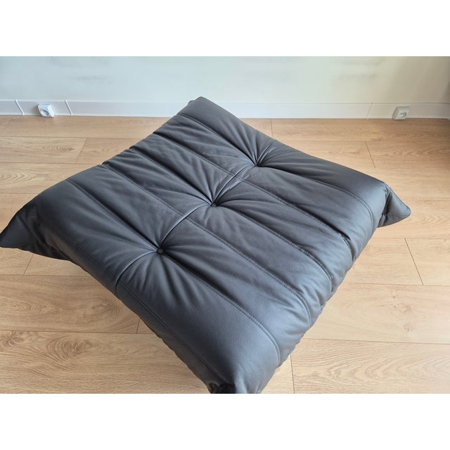 Textile Togo Sofa with Pouf in Black Leather by Michel Ducaroy for Ligne Roset, Set of 2 For Sale - Image 7 of 12