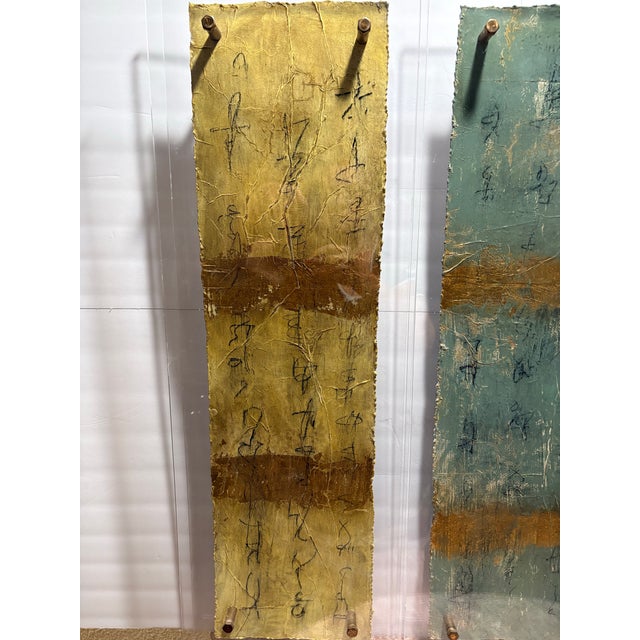 Abstract Michelle Youell Original Mixed-Media Abstract Triptych Panel Paintings in Acrylic Float Frames-3 Panels For Sale - Image 3 of 5