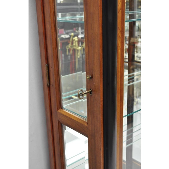 Late 20th Century Ethan Allen Medallion Collection Cherry Wood Glass Curio Cabinet W Black Columns For Sale - Image 16 of 18